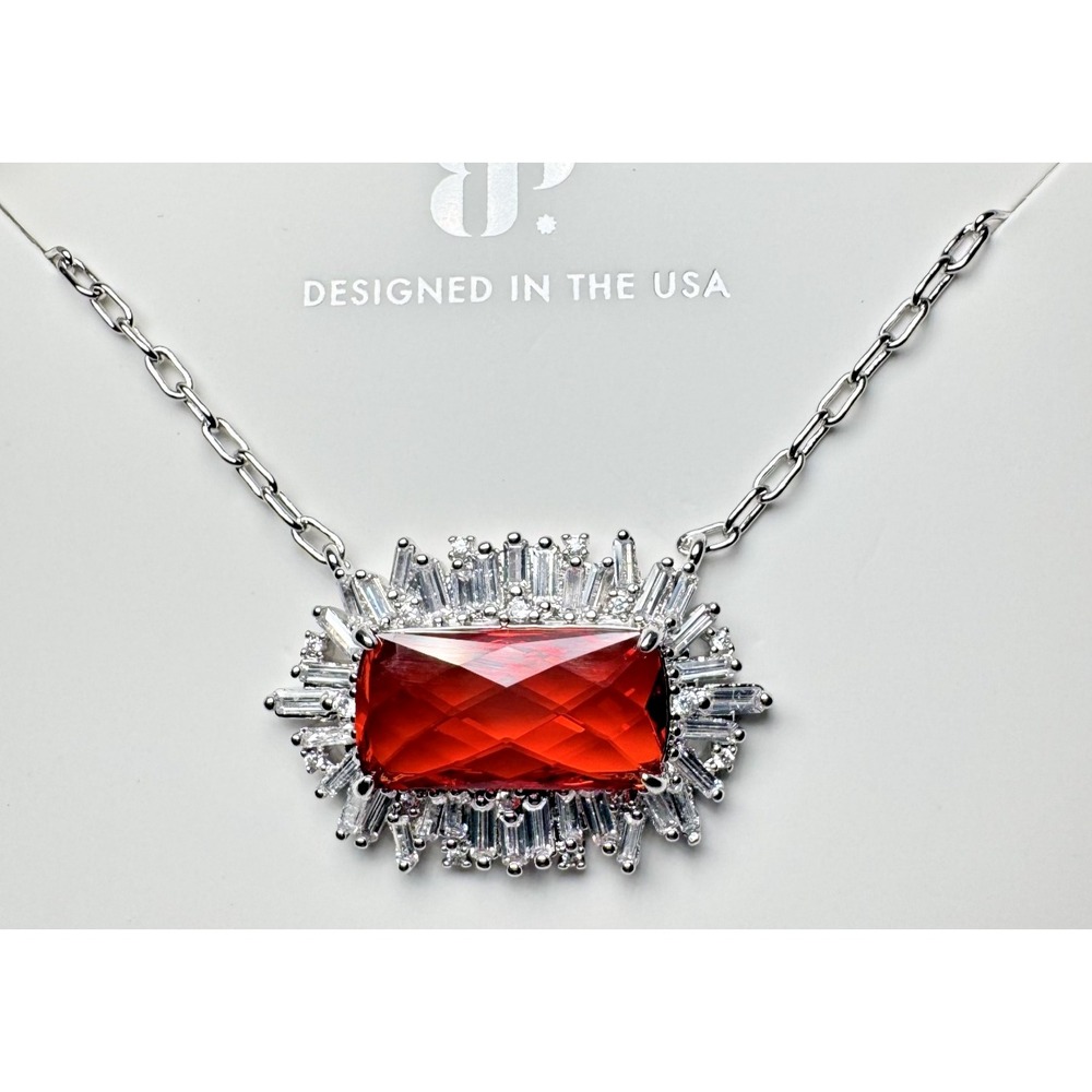 Bomb Party January Necklace NK12032 Glowing Up Glam Rhodium Plated Garnet CZ
